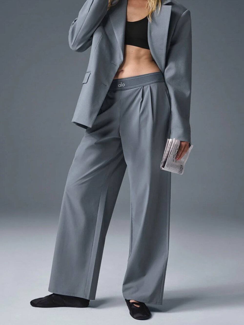 🧊Alo Yoga Suit Up Trouser Steel Gray Regular 🎯 Minimal Style - Picture 10 of 11